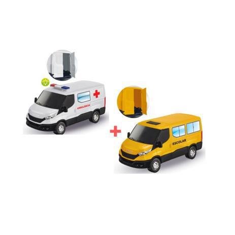 kit com uma ambulância e uma van de tranporte escolar