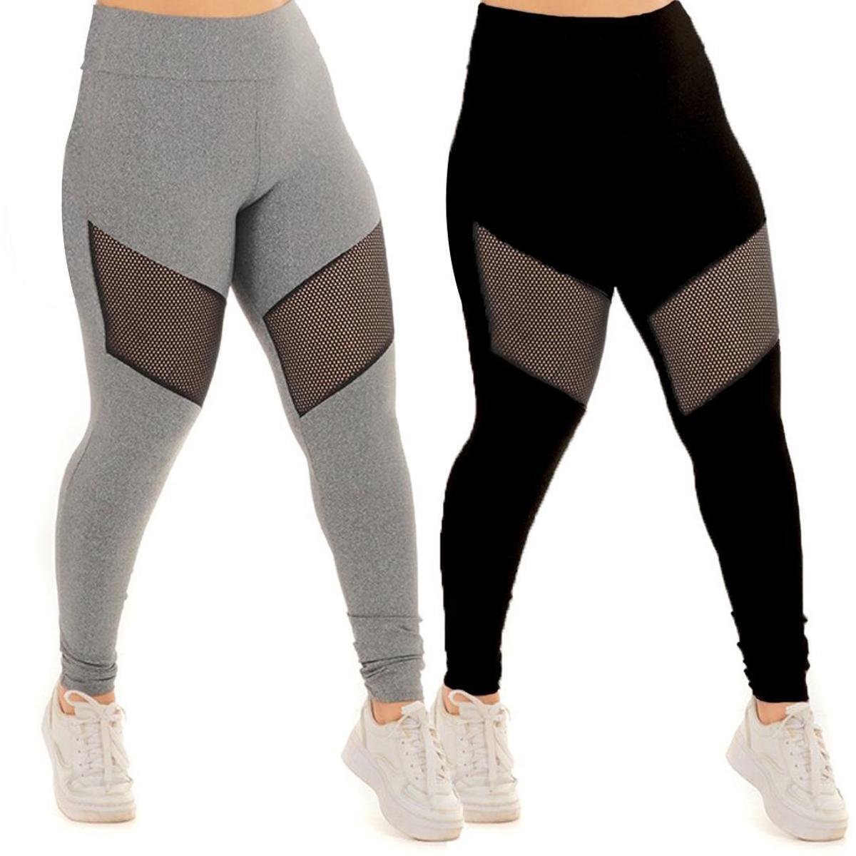 conjunto com duas leggins preta e cinza com abertura na coxa