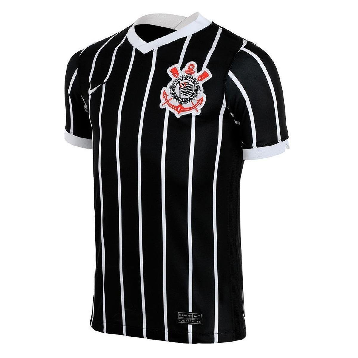 camisa de futebol do corinthians preta com listras brancas