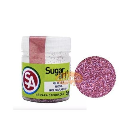 potinho de glitter comestível sugar art rosa holográfico