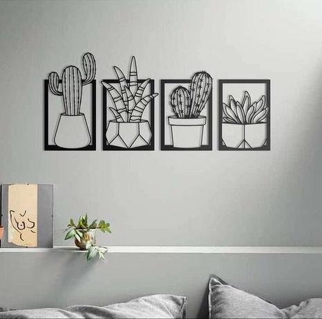 quatro apliques de parede em formato de vaso com plantas