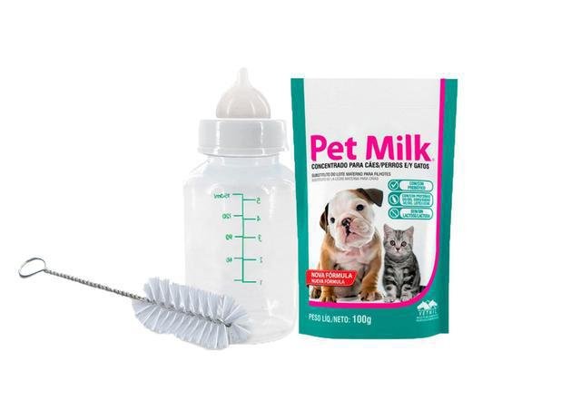 kit com mamadeira, escova para mamadeira e um pacote de suplemento