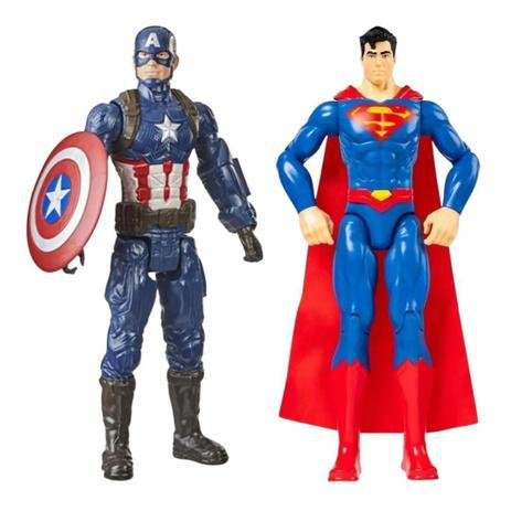 kit com boneco do capitão américa e boneco do superman