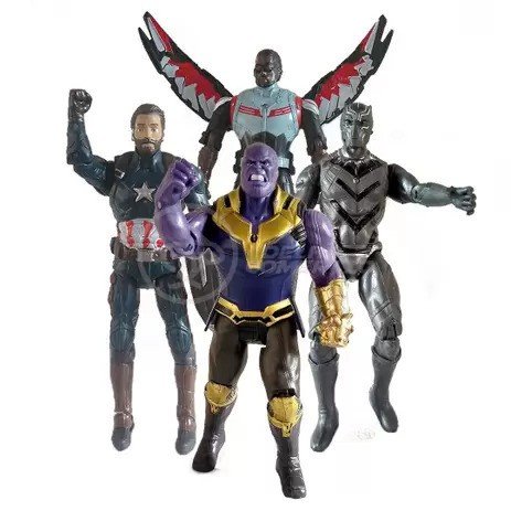 kit de bonecos do capitão américa, thanos, falcão e pantera negra