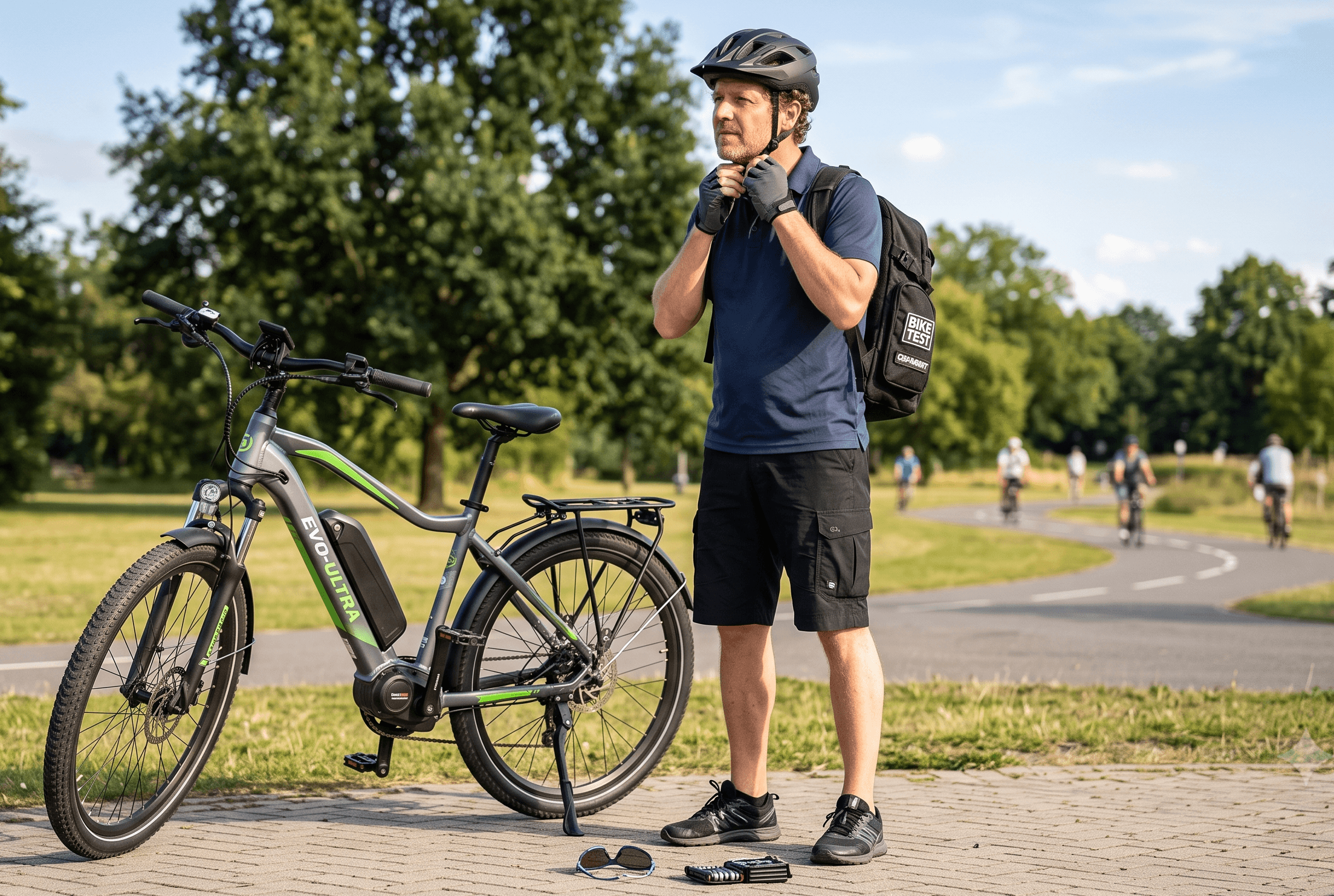 Homem se preparando para testar a bicicleta el&eacute;trica e avaliar seu custo benef&iacute;cio